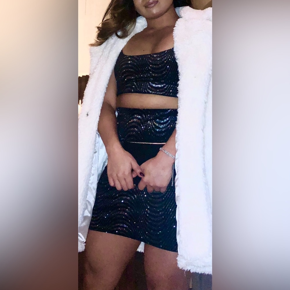 Sparkly black velvet skirt set